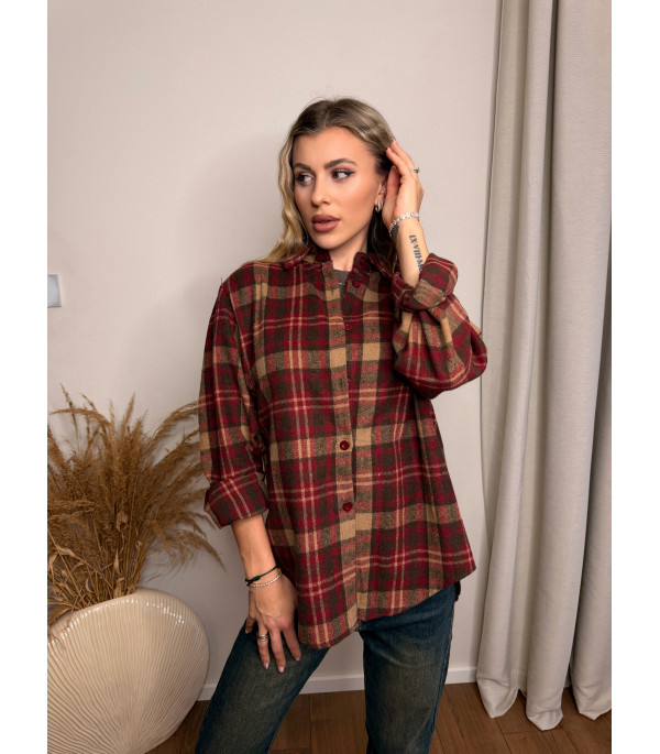 Károvaná košeľa v červeno-hnedých tónoch