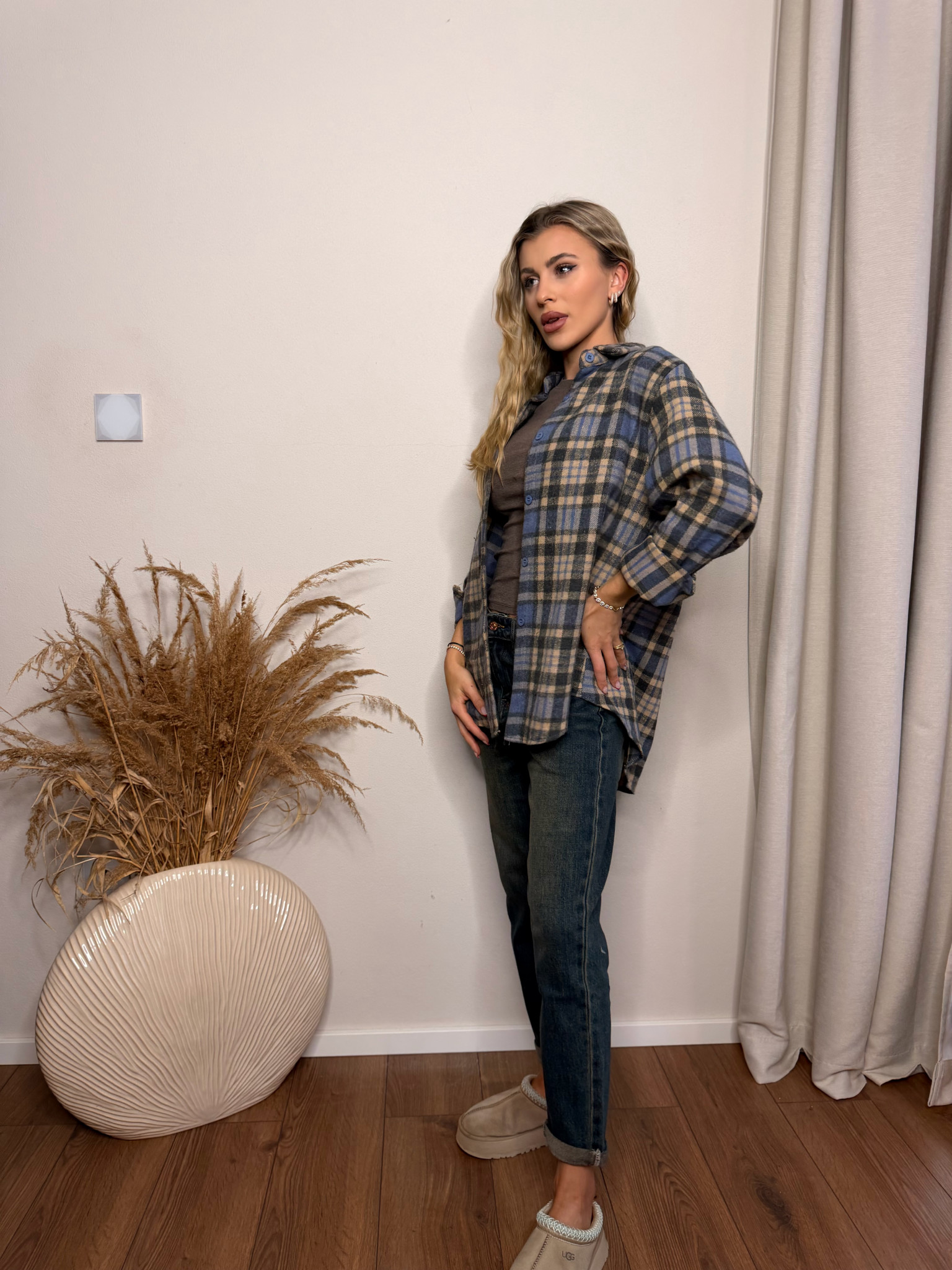 Modro-hnedá károvaná košeľa